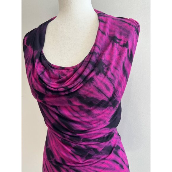 Y2K Artine Cowl Neck Tie Dye Sleeveless Blouse Womens M Pink Black Fitted Stretc - Picture 2 of 7
